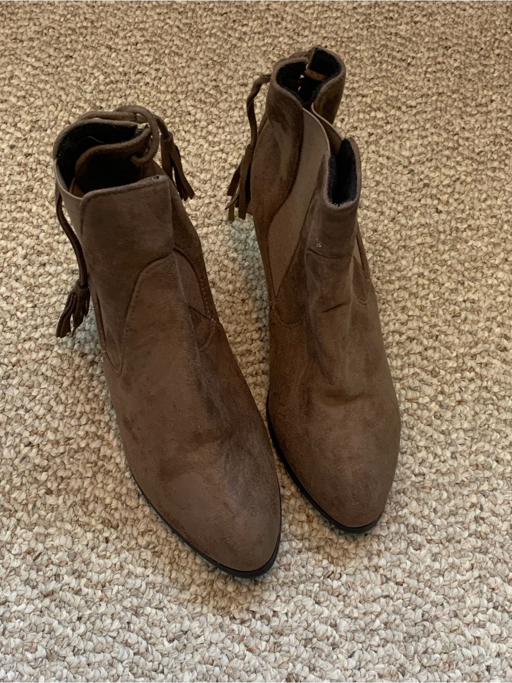 Catherines Brown Suede Tassel Pointed Ankle Booties